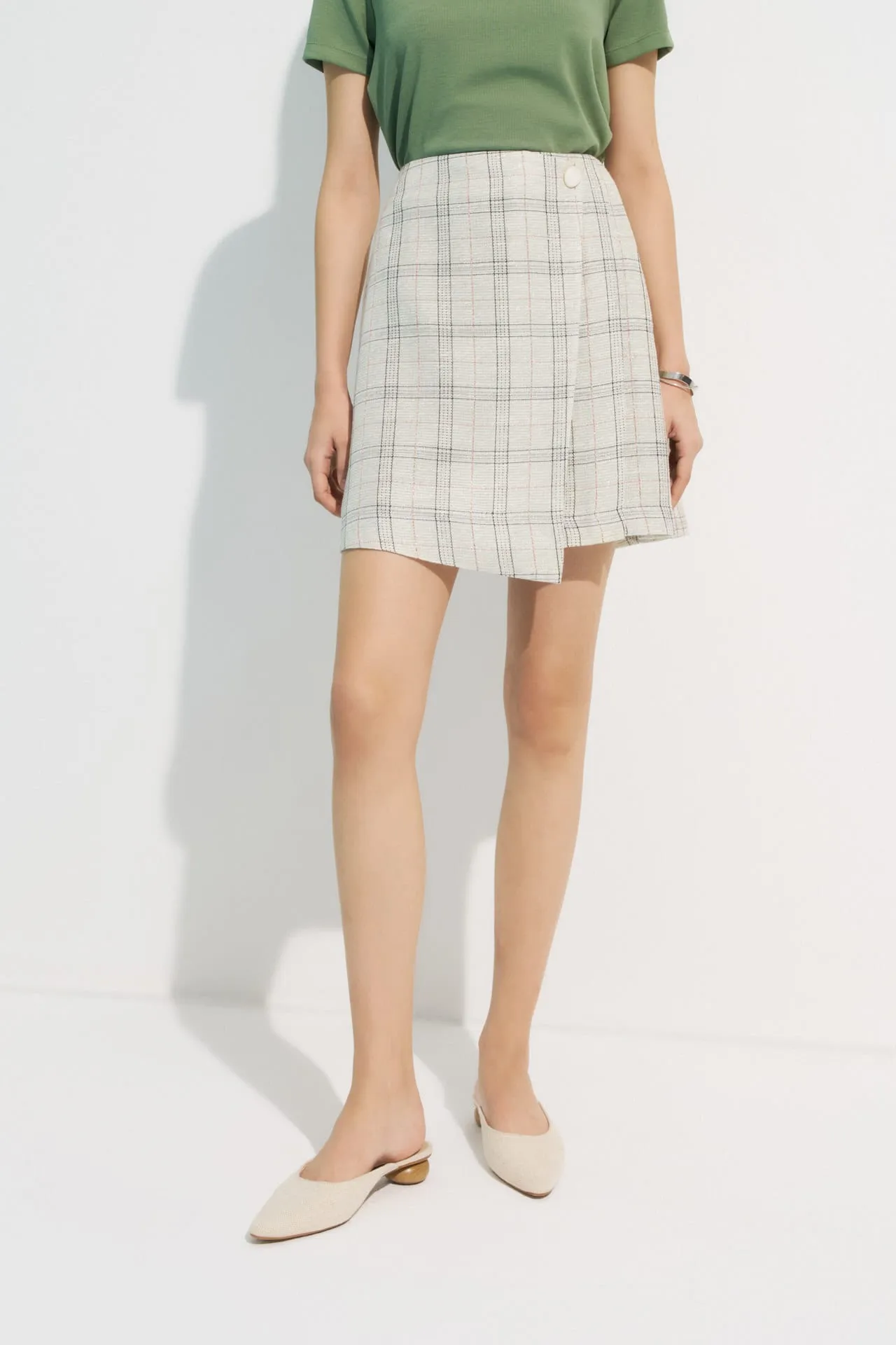 A-Line Wrapped Skirt in  Plaid Checks