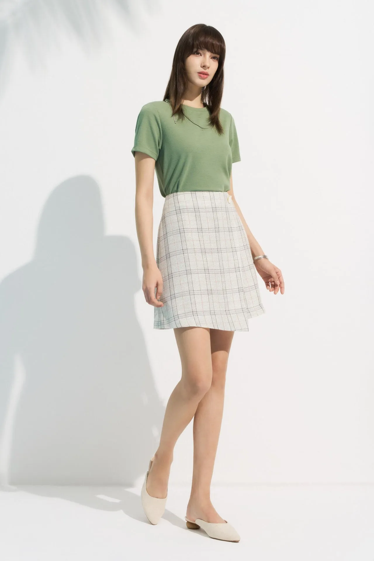 A-Line Wrapped Skirt in  Plaid Checks