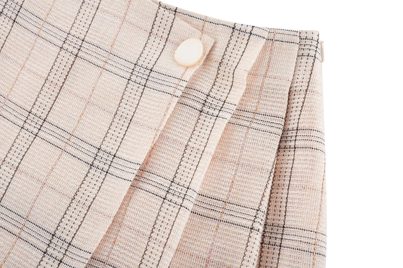 A-Line Wrapped Skirt in  Plaid Checks