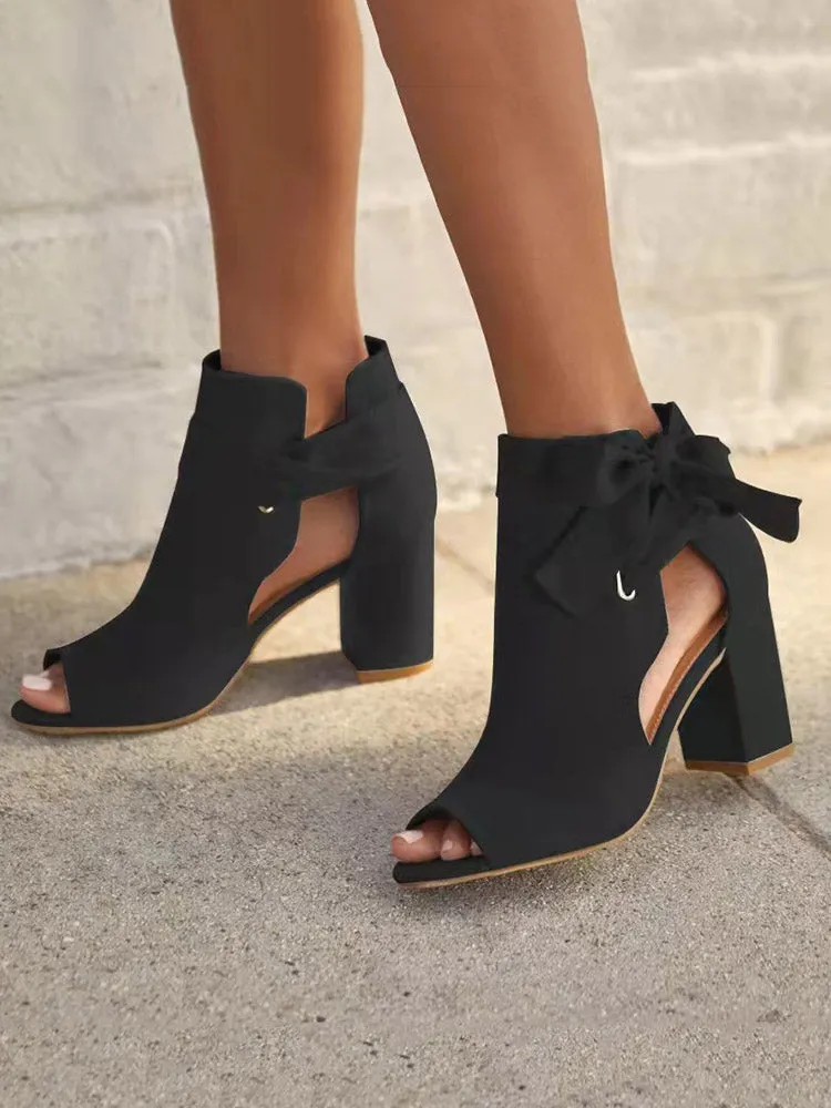 Amozae-Suede Peep Toe Chunky Sandals