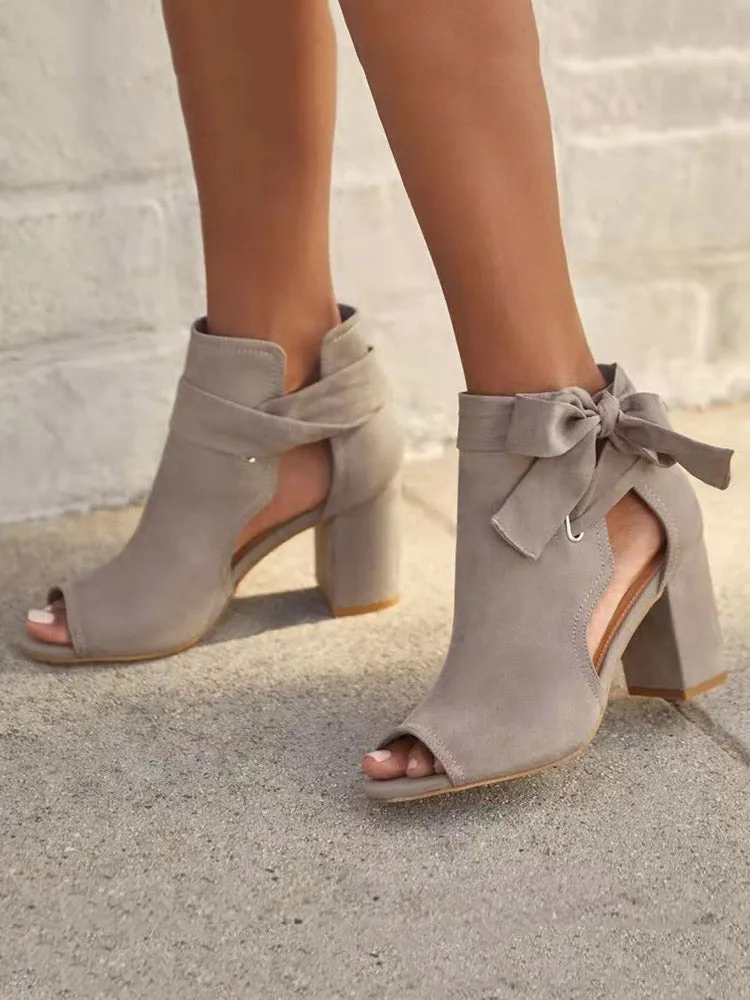 Amozae-Suede Peep Toe Chunky Sandals