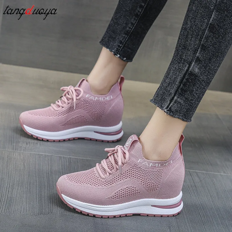 Amozae- White Platform Shoes Hidden Heel Women Casual Platform Sneakers Women Height Increase Wedges Shoes For Women Trainers Black Pink