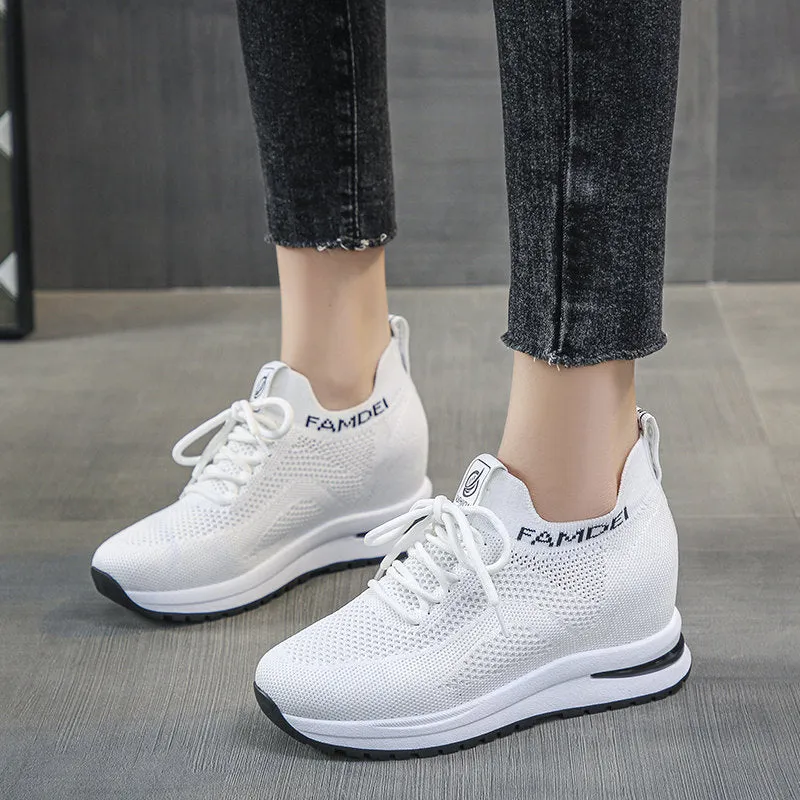 Amozae- White Platform Shoes Hidden Heel Women Casual Platform Sneakers Women Height Increase Wedges Shoes For Women Trainers Black Pink