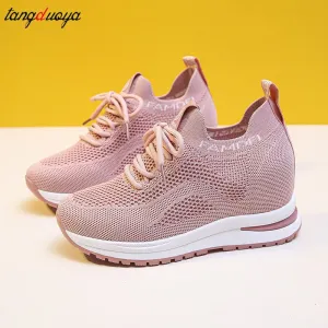 Amozae- White Platform Shoes Hidden Heel Women Casual Platform Sneakers Women Height Increase Wedges Shoes For Women Trainers Black Pink