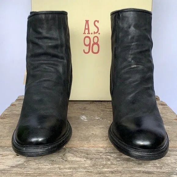 A.S.98 Jase Black Leather Zippered Ankle Bootie Boots