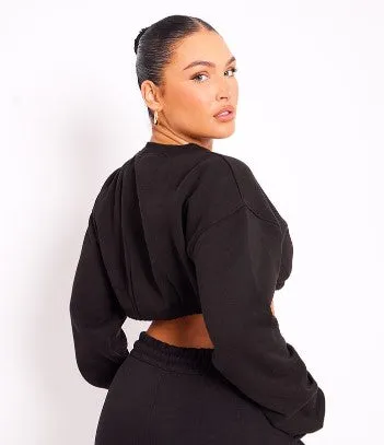 Black Cropped Elasticated Hem Sweatshirt