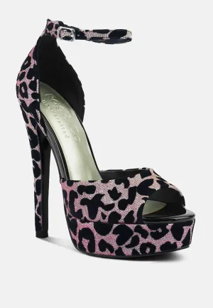 BRIGITTE Pink Leopard Print Peep toe Stiletto Sandal