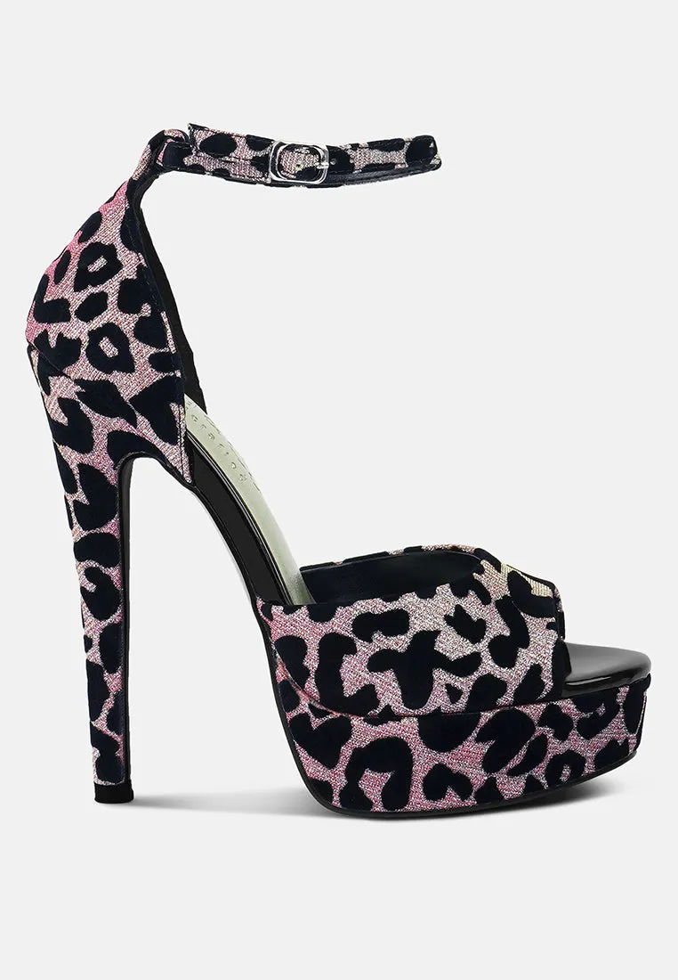 BRIGITTE Pink Leopard Print Peep toe Stiletto Sandal