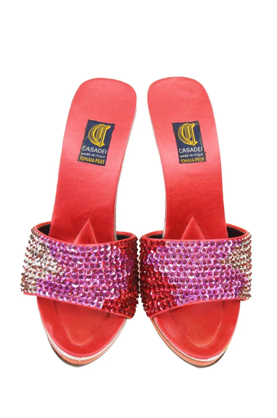 Casadei Red Satin and Sequin Sandals