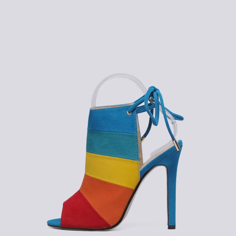 Color Block Open Toe High Heel Sandals