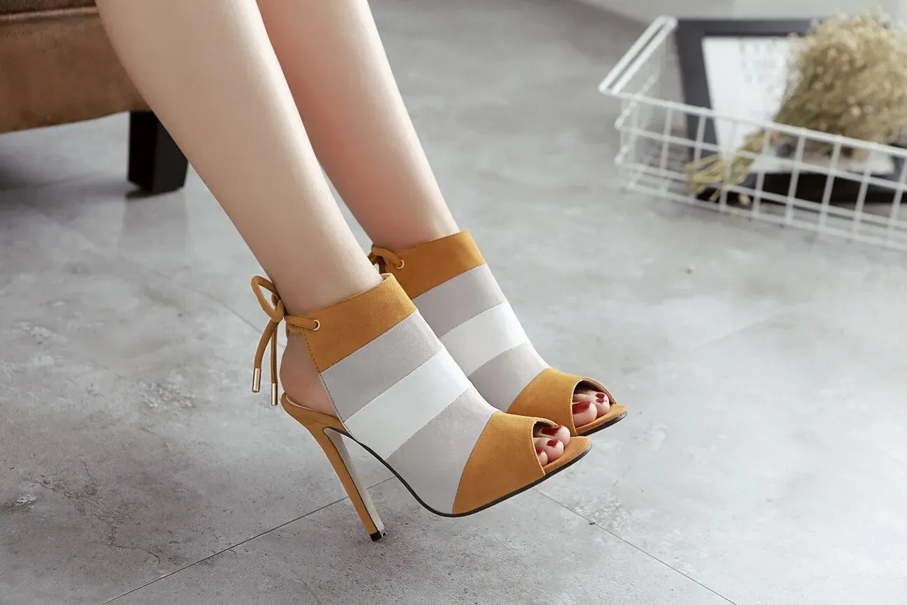 Color Block Open Toe High Heel Sandals