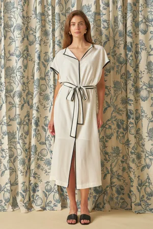 Contrast Binding Belted Midi Dress