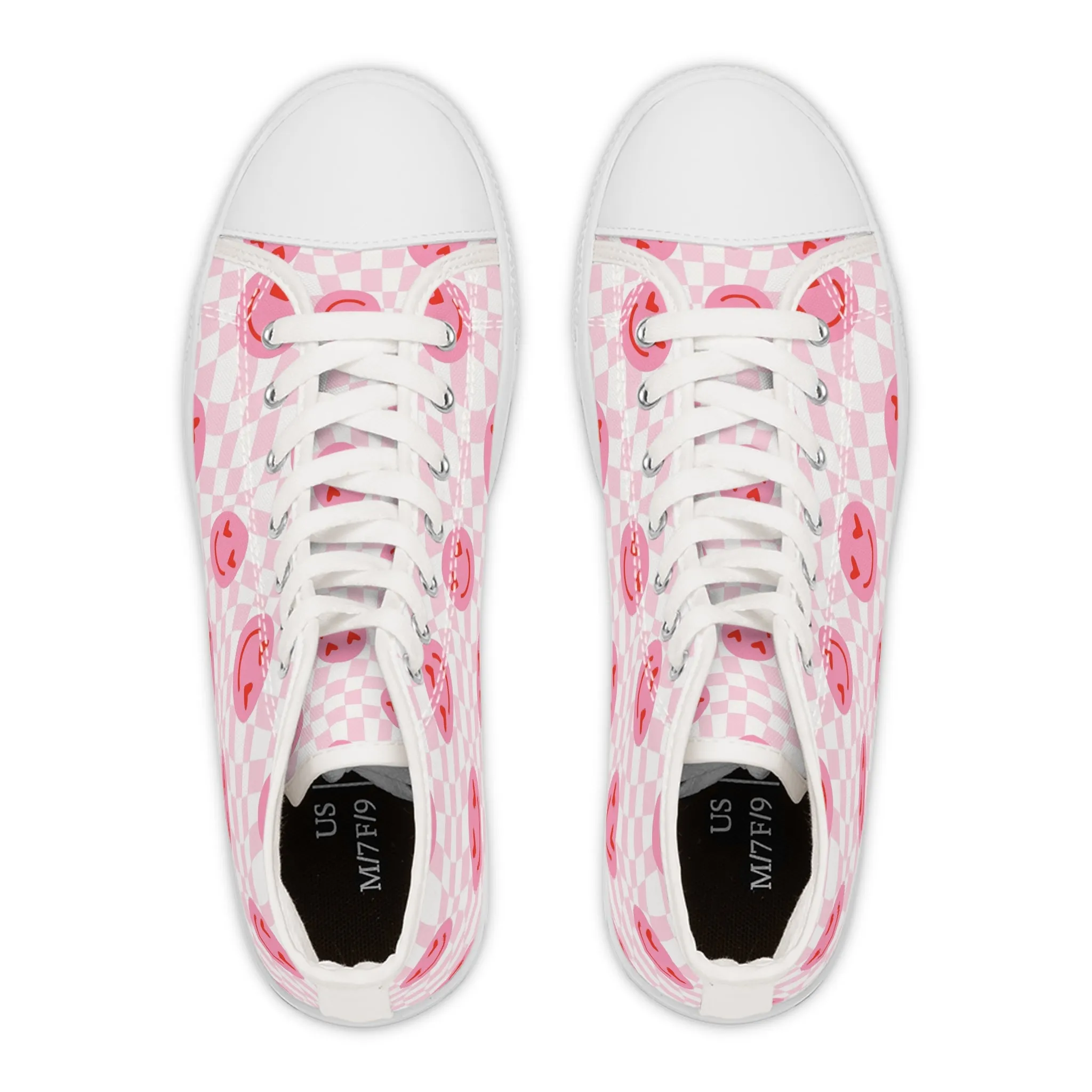 Cute Pink Happy Face in Love Women's High Top Sneakers