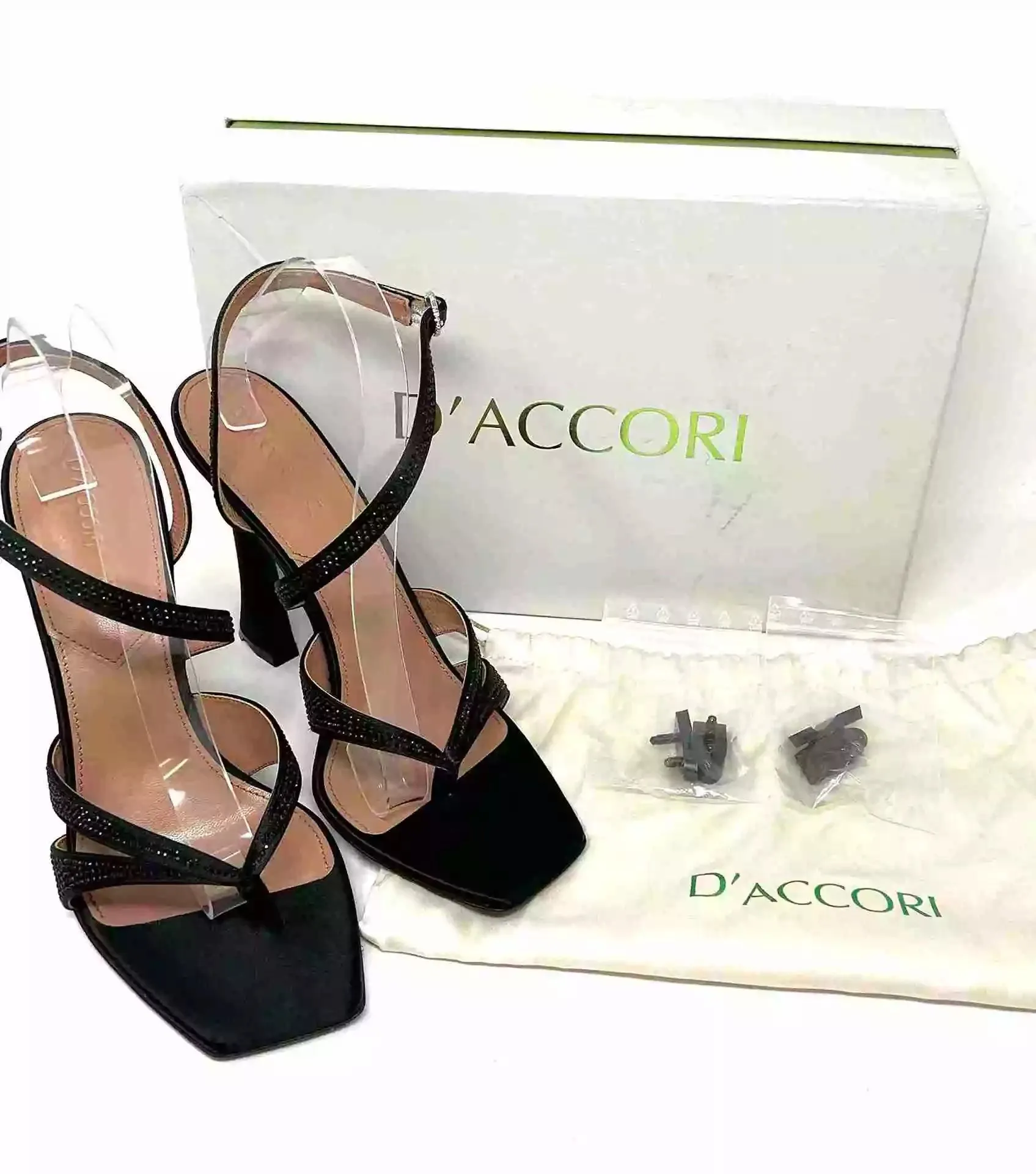 D’Accori Black Raya 100 Crystal Embellished Satin Heel Sandals 41 UK 8