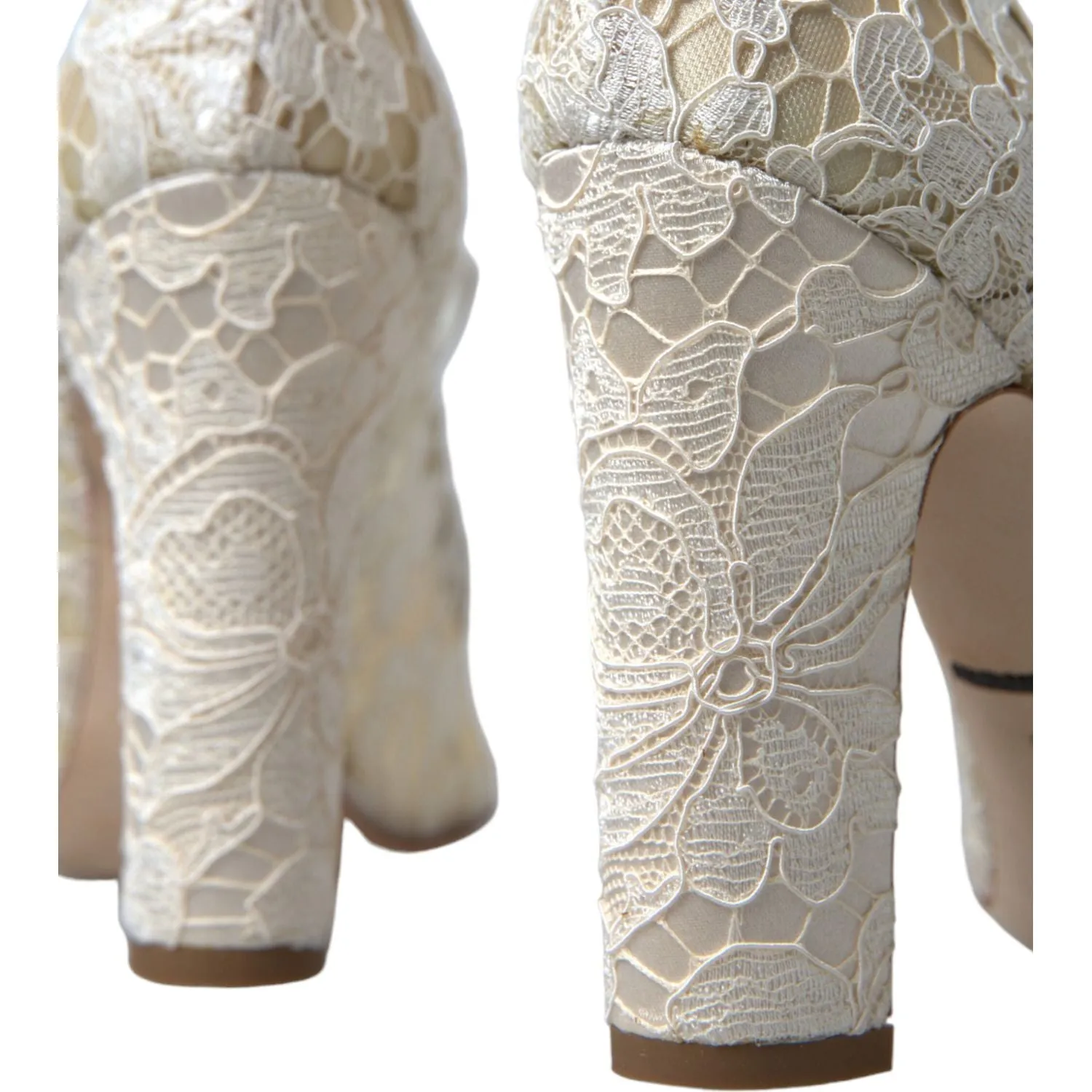 Dolce & Gabbana Chic Lace Block Heels Sandals in Cream White