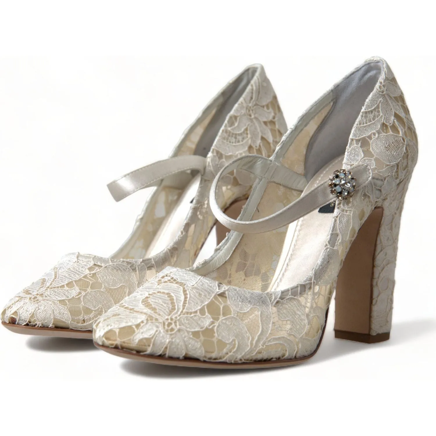 Dolce & Gabbana Chic Lace Block Heels Sandals in Cream White