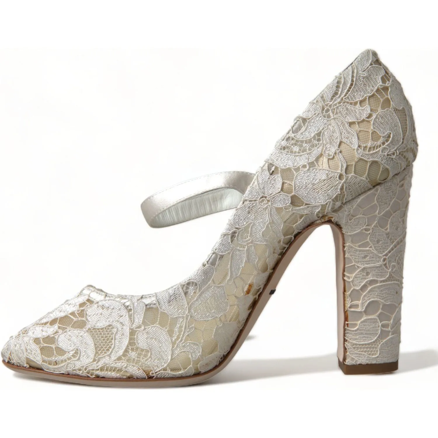 Dolce & Gabbana Chic Lace Block Heels Sandals in Cream White