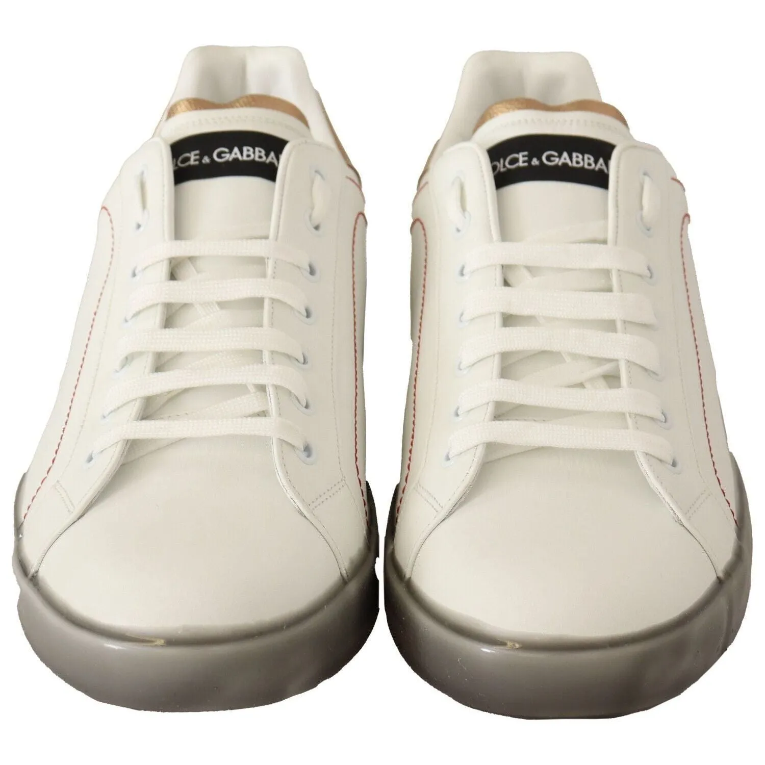 Dolce & Gabbana Elegant White & Gold Leather Sneakers