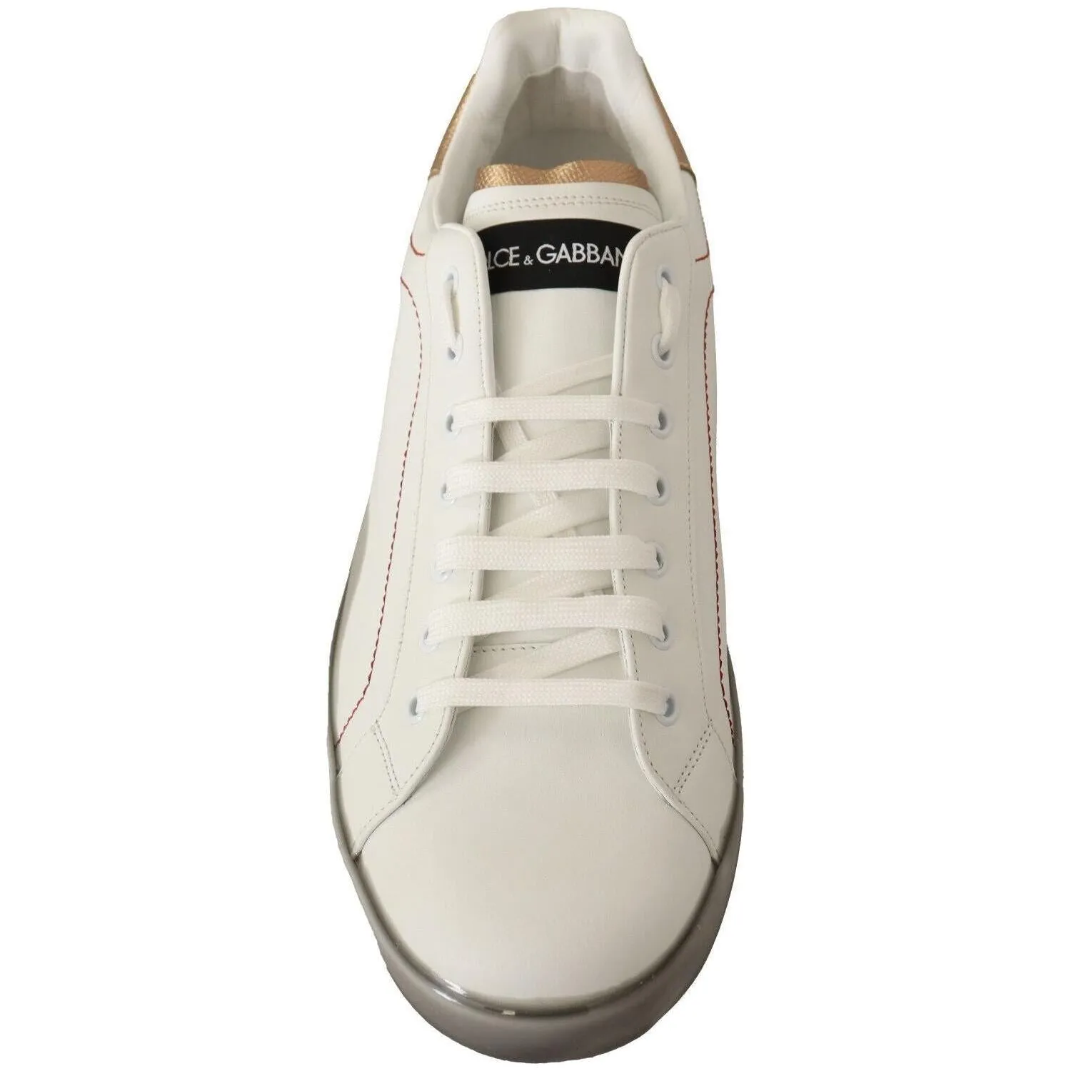 Dolce & Gabbana Elegant White & Gold Leather Sneakers