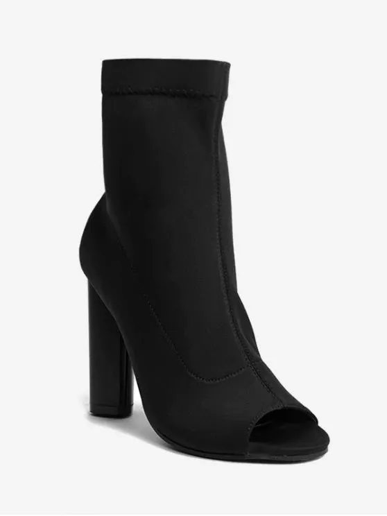 Fashion Chunky Heel Peep Toe Ankle Boots