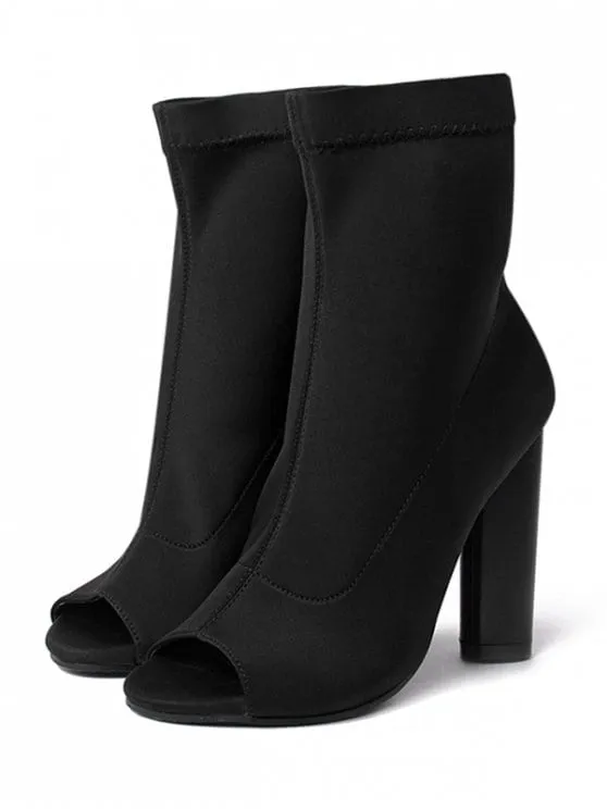 Fashion Chunky Heel Peep Toe Ankle Boots