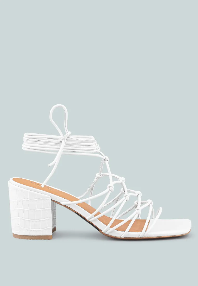 FONDA Croc Patterned White Handcrafted Lace Up Sandal