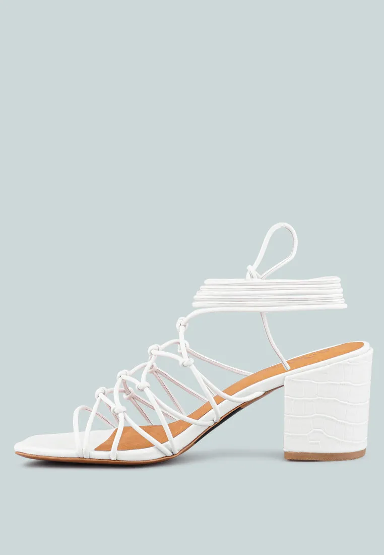 FONDA Croc Patterned White Handcrafted Lace Up Sandal