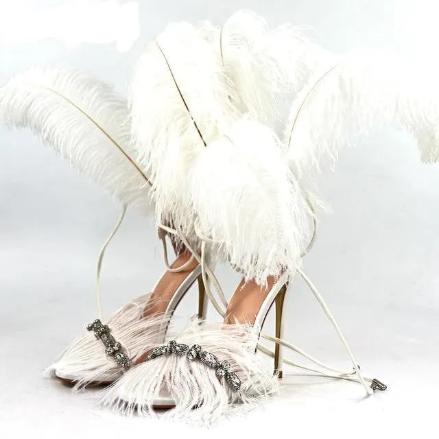 Fur High Heels with Feathers on Back