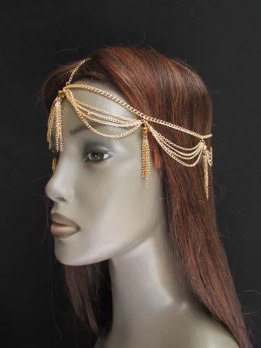 Gold Metal Head Chain Egyption Style Lightweight Beads