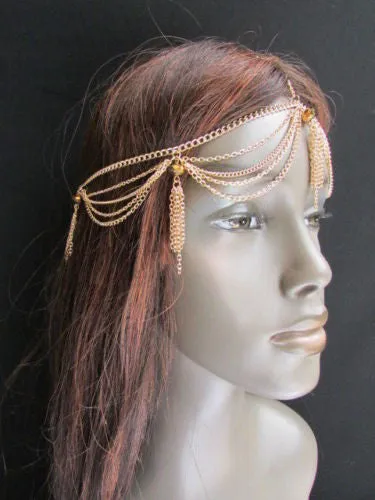 Gold Metal Head Chain Egyption Style Lightweight Beads