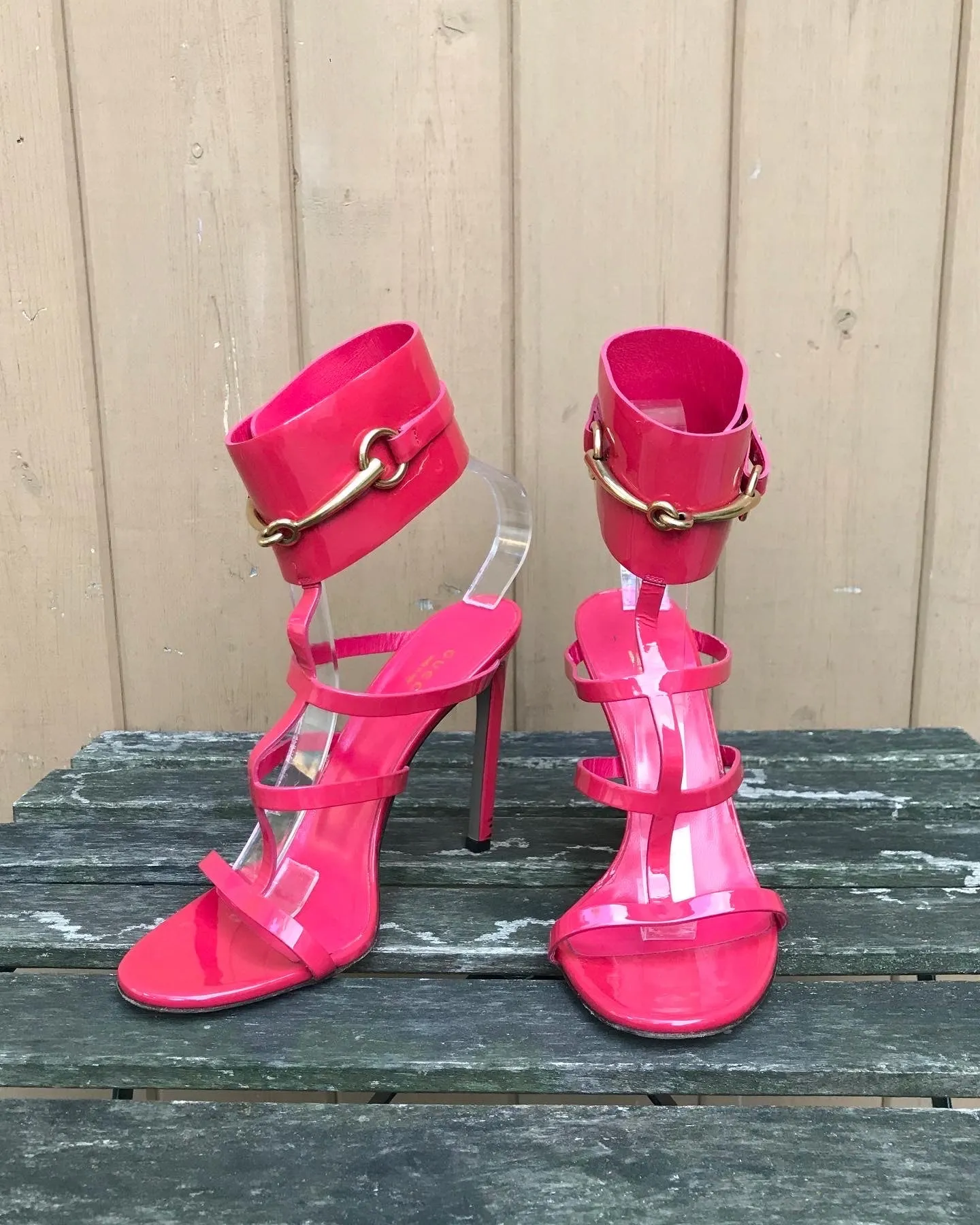 GUCCI Ursula Patent Leather Gladiator High Heel Sandals