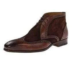 Handmade Brown Leather Suede Chukka Wing Tip Boot