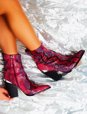 Heidi Snakeskin Block Heeled Western Ankle Boots