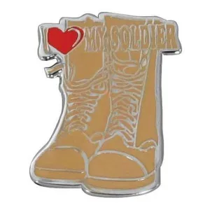 I (Heart) My Soldier on Desert Tan Combat Boots Lapel Pin