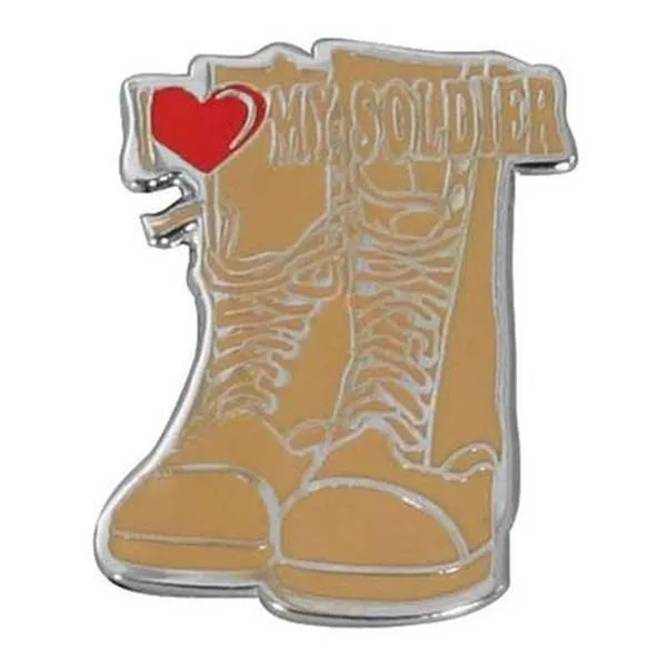 I (Heart) My Soldier on Desert Tan Combat Boots Lapel Pin