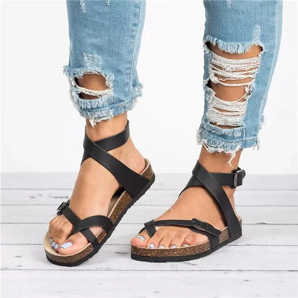 Kakimoda Roman Sandals Buckle Peep-toe Flats