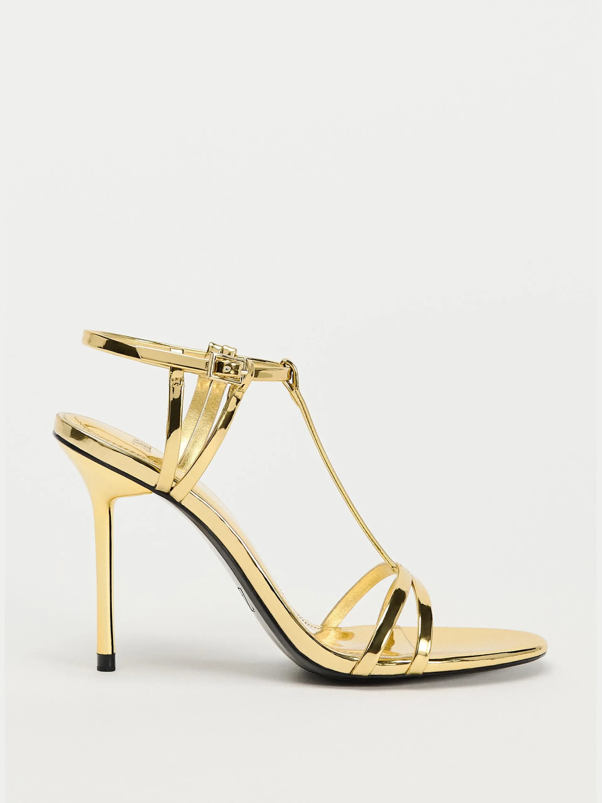 Metallic high-heel sandals with ankle strap