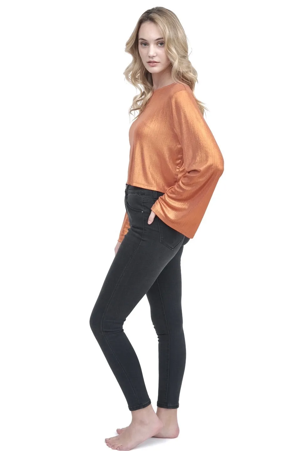 Metallic Orange Flare Sleeve Top