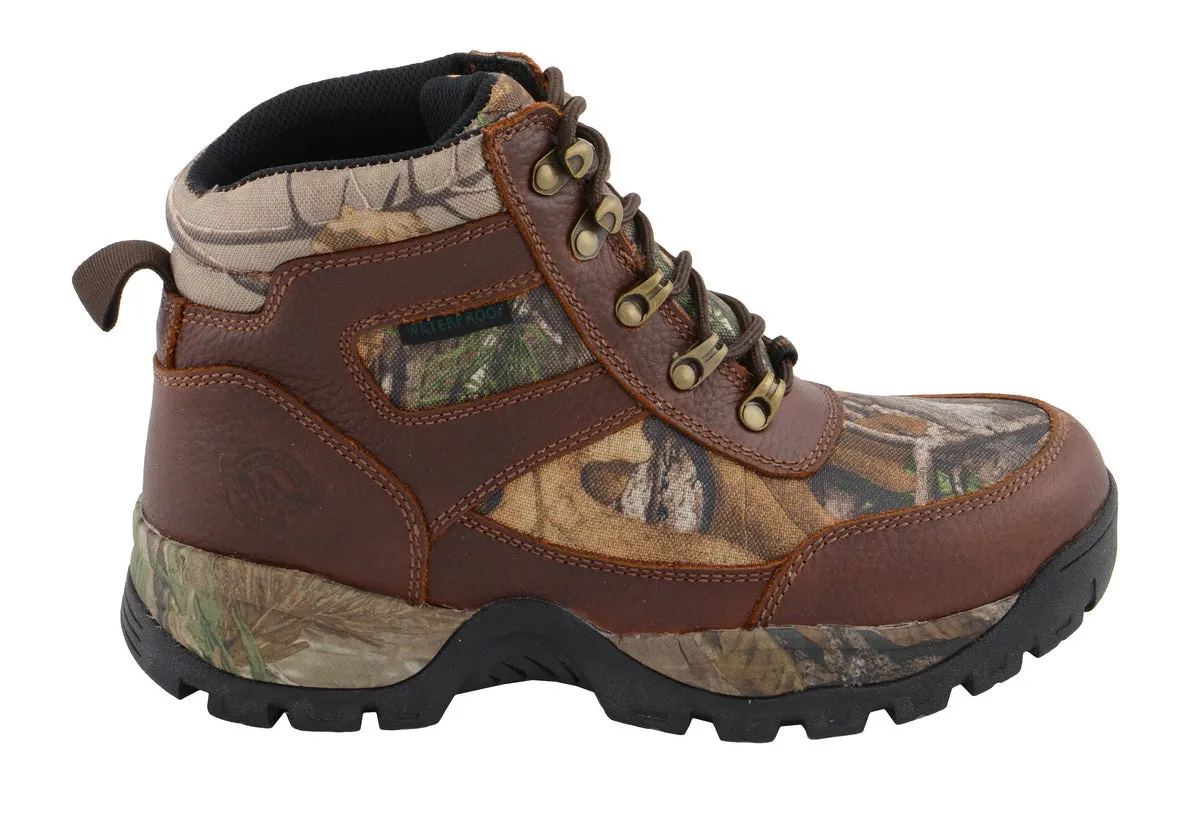 Milwaukee Leather MBM9141 Men's Brown Waterproof Hiking Boots with Mossy Oak Print