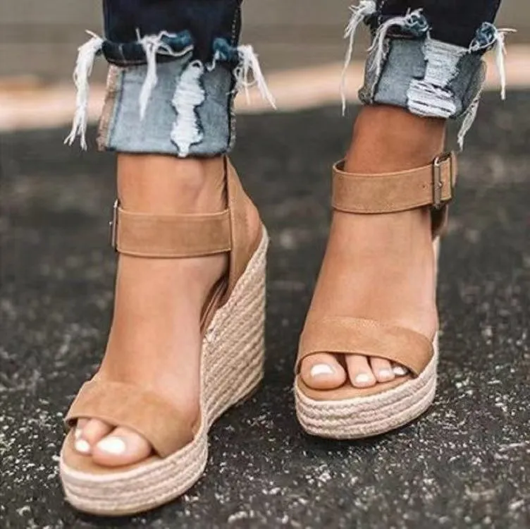 Open Toe High Heel Wedge Sandals