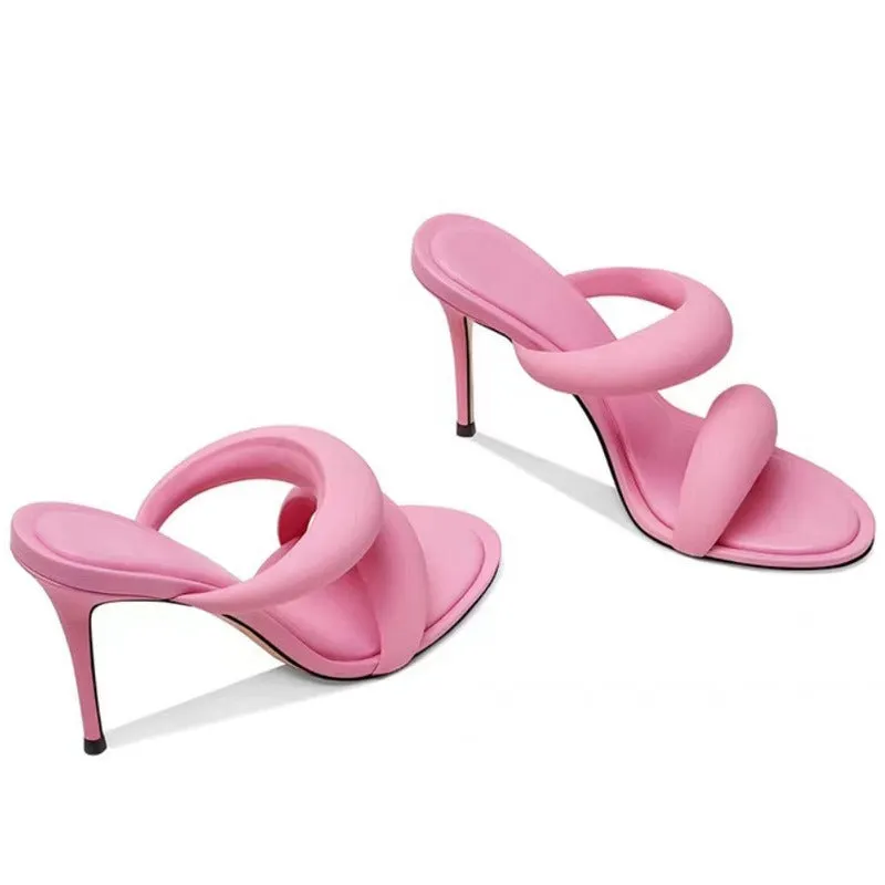 Open Toe Two Straps High Heel Slippers