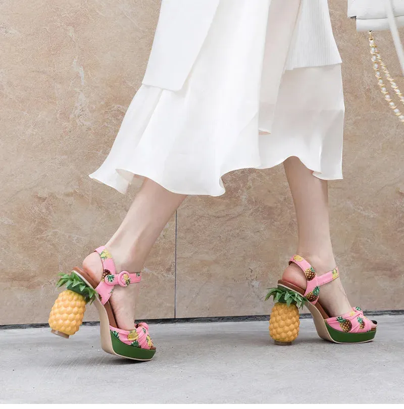 Printed Pineapple High Heel Sandals