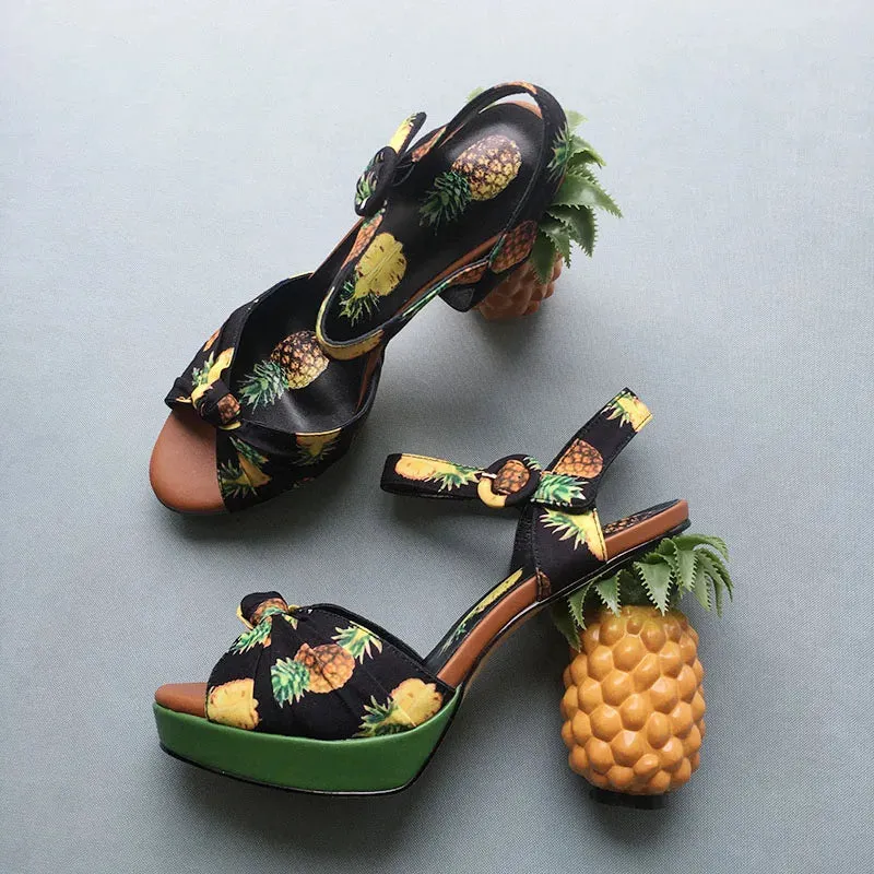 Printed Pineapple High Heel Sandals