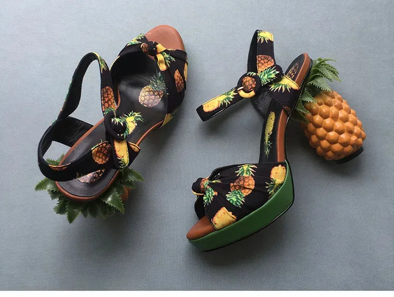 Printed Pineapple High Heel Sandals