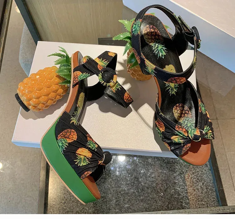 Printed Pineapple High Heel Sandals