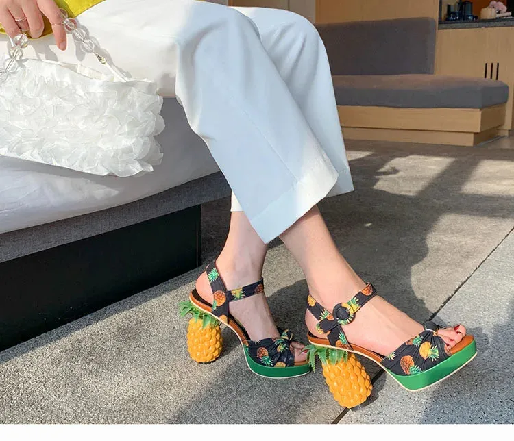 Printed Pineapple High Heel Sandals