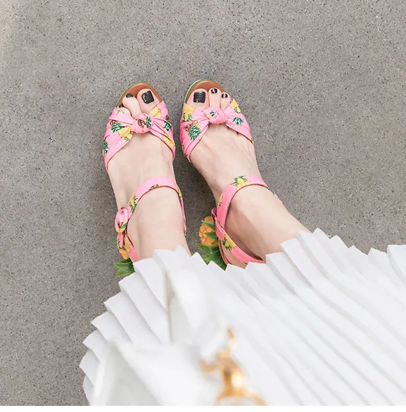 Printed Pineapple High Heel Sandals