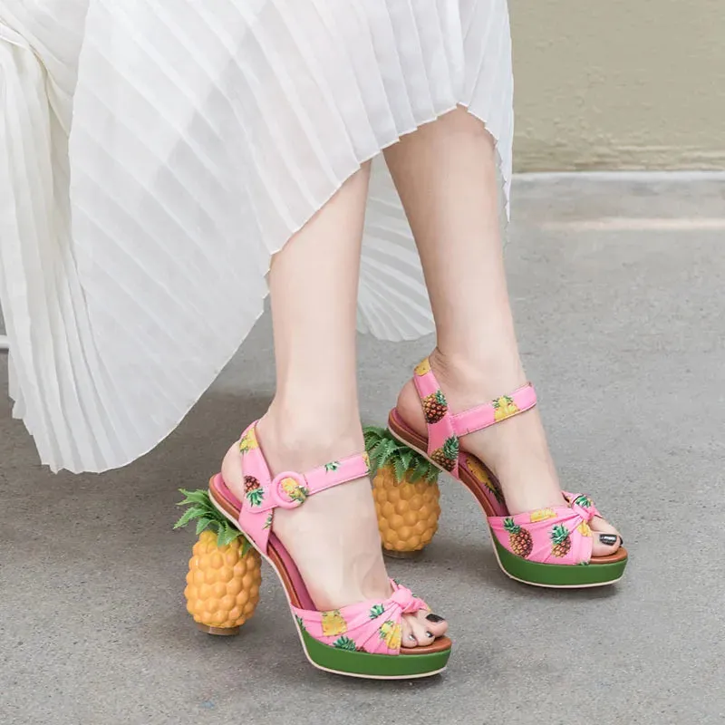 Printed Pineapple High Heel Sandals