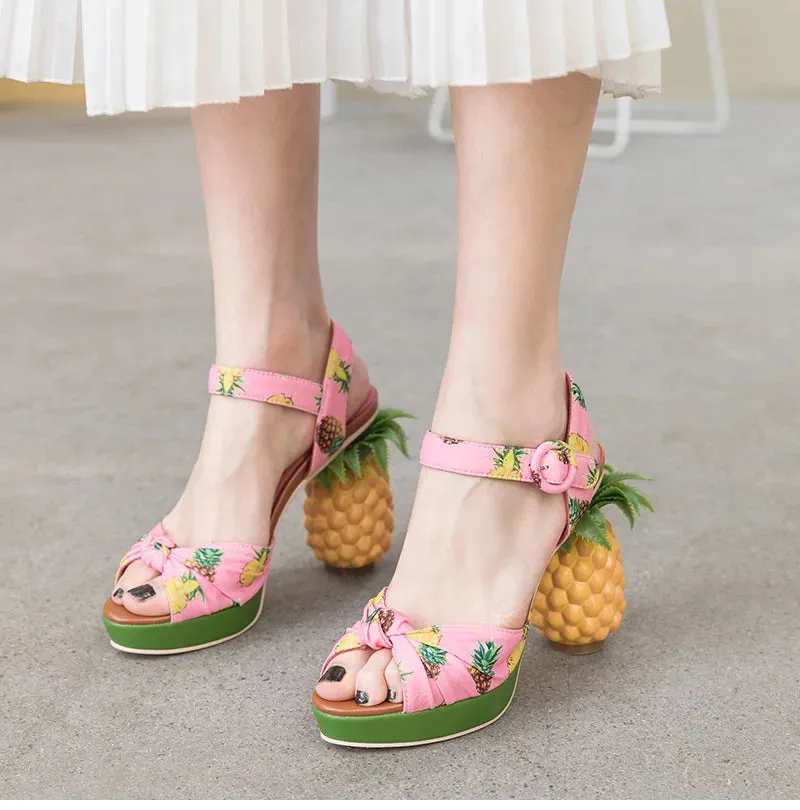 Printed Pineapple High Heel Sandals