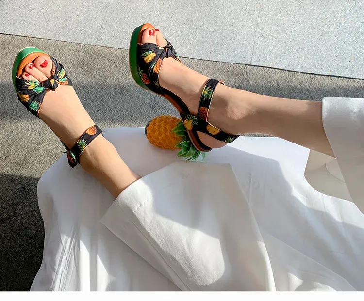 Printed Pineapple High Heel Sandals